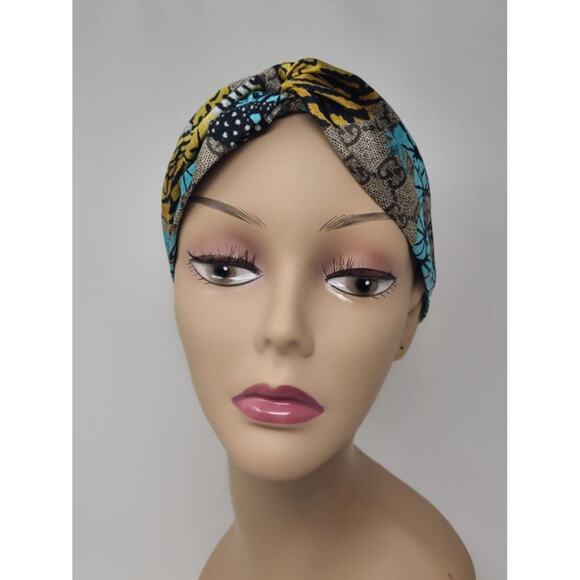 Gucci Beige blue supreme GG Monogram silk headband M sz - Picture 4 of 7